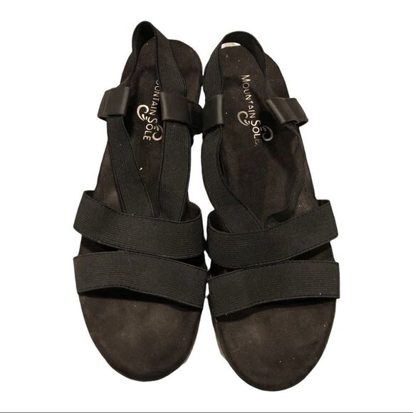 MOUNTAIN SOLE SANDALS, Kelly Black Sling Back Wedge Size 8 - Picture 2 of 8
